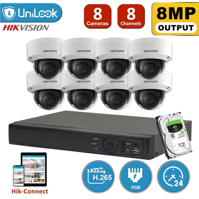 Hikvision 4K IP-videoovervågningssæt på 8 MP med PoE, DS-2CD2185FWD-IS