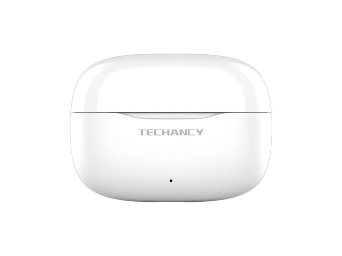 White Techancy TWS KP2715 Bluetooth 5.4 earbuds with HD microphone