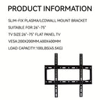 Ultra Slim-fix TV Wall Mount Bracket for 26"-75" LED LCD OLED TVs, Low Profile-2