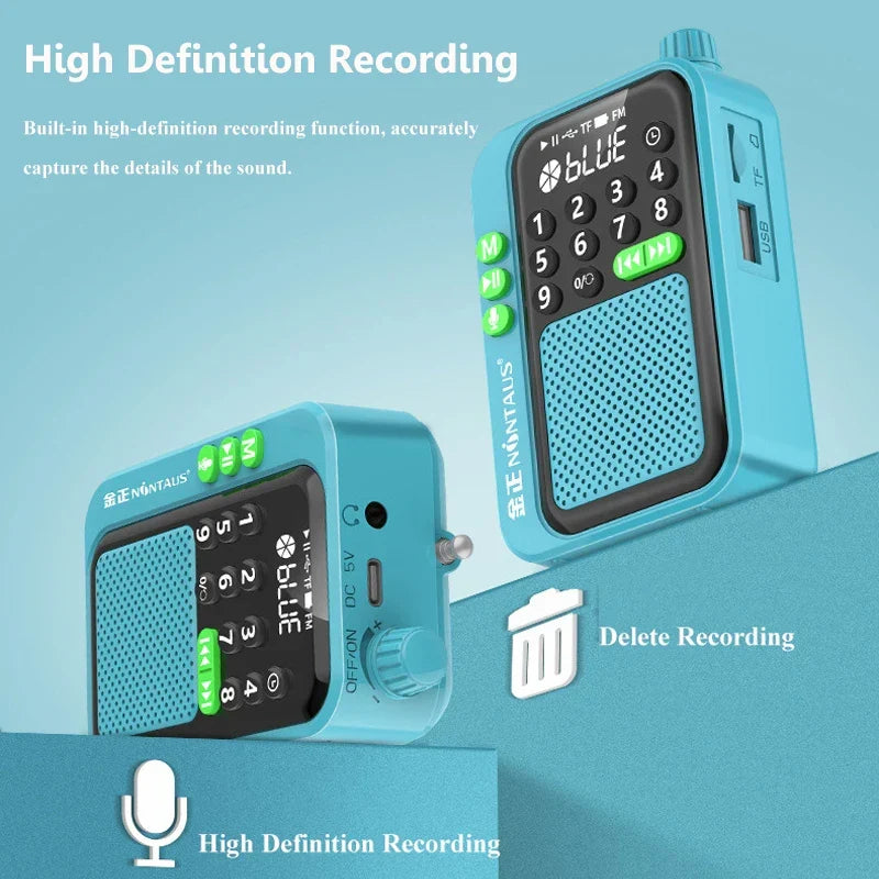 Mini-radio FM portable rechargeable, bleue