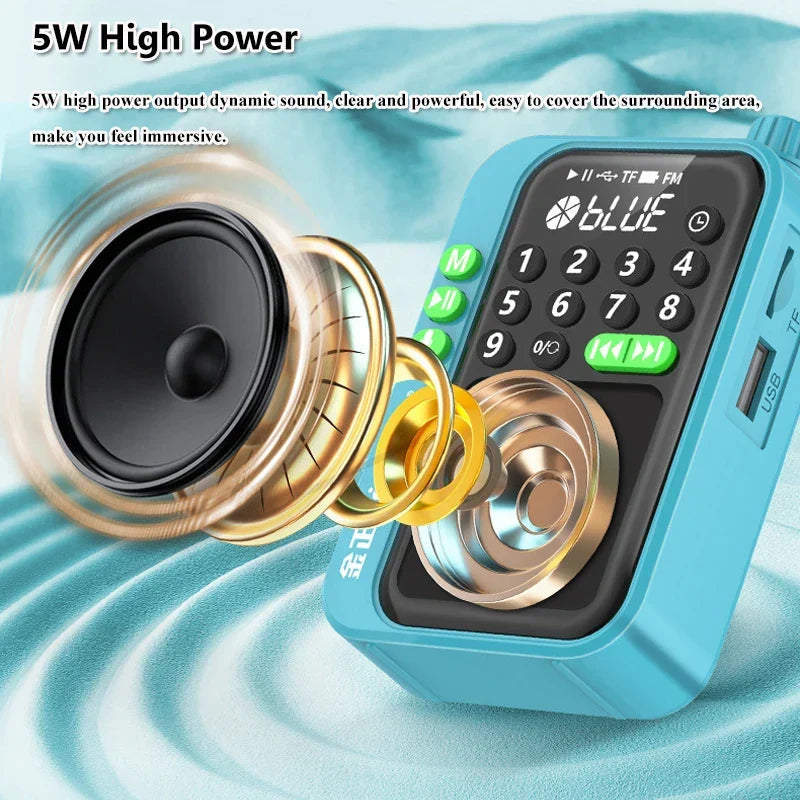 Mini-radio FM portable rechargeable, bleue