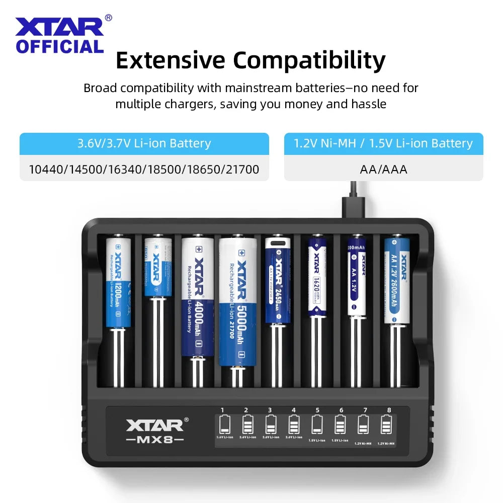 XTAR MX8 smart batterioplader