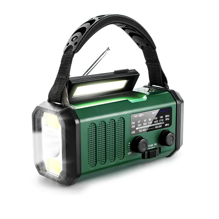 Green 10,000 mAh solar hand-crank emergency radio