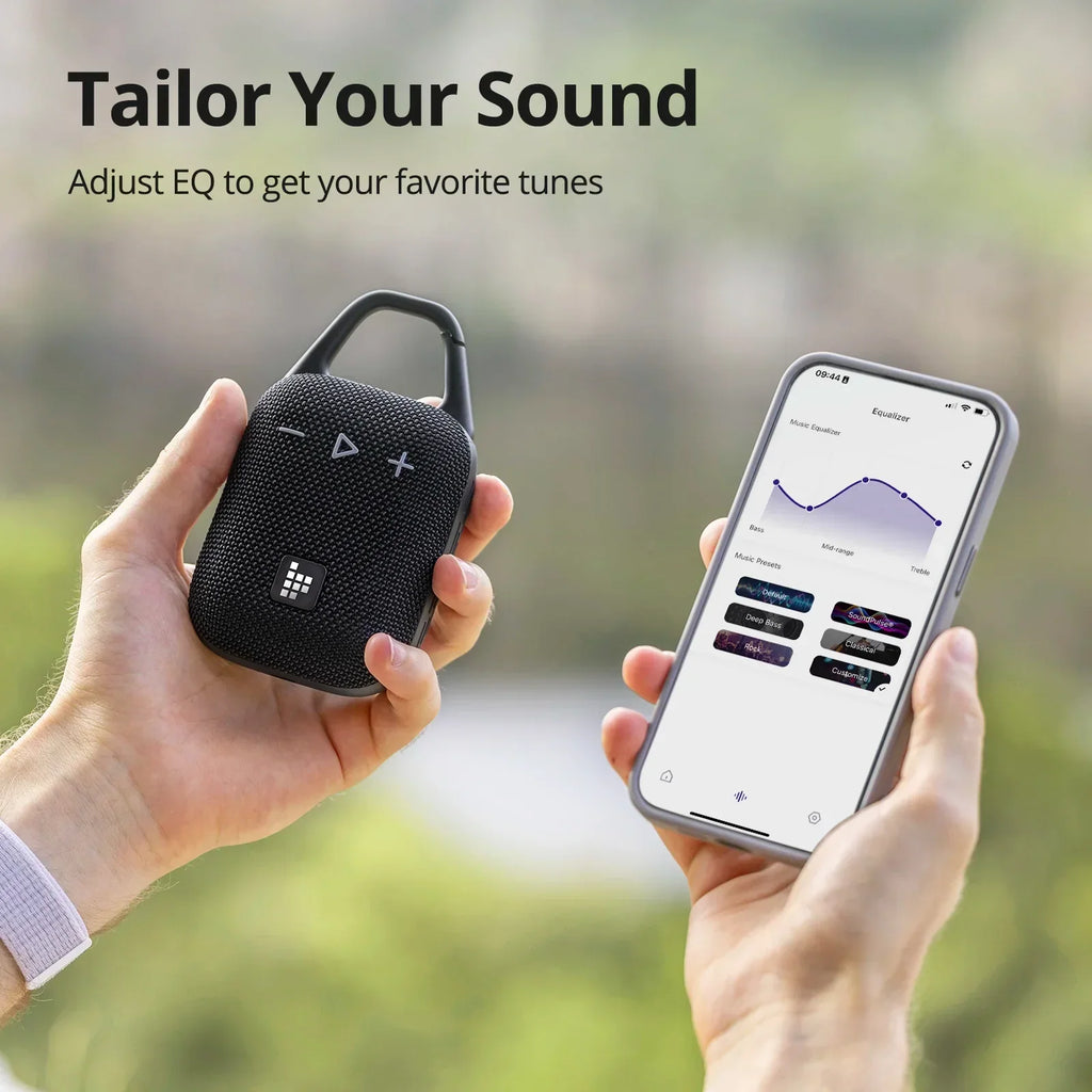 Black Bluetooth speaker with deep bass