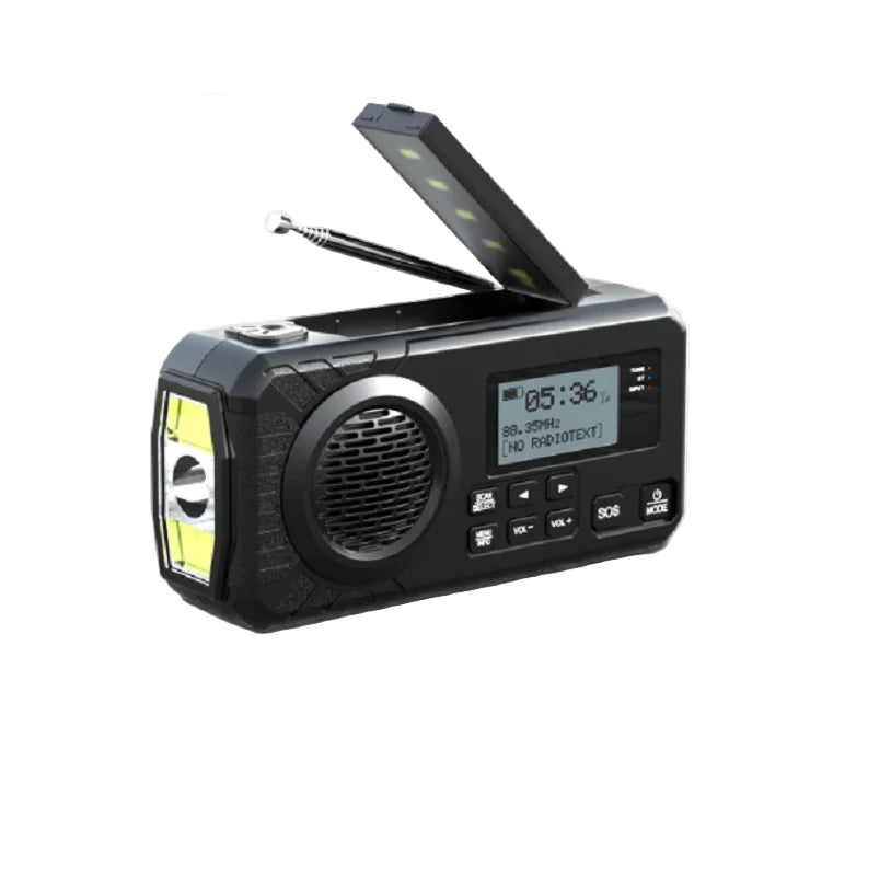 Black DAB+ solar hand-crank emergency radio