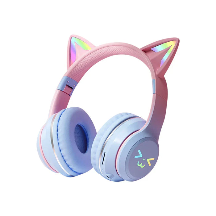 Blue wireless Bluetooth cat-ear headphones