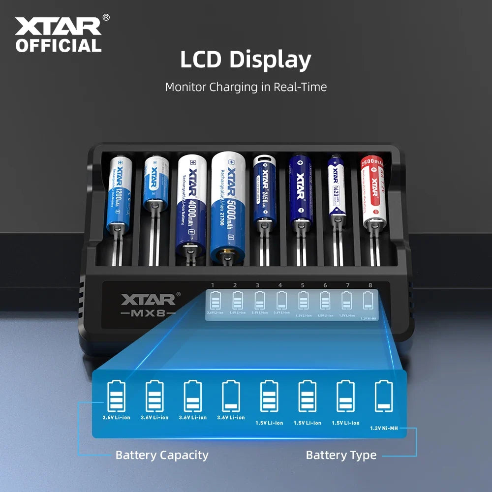 XTAR MX8 smart batterioplader