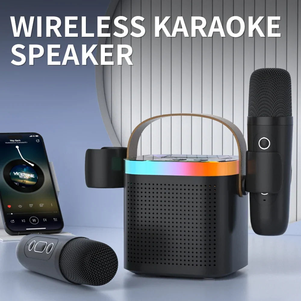 Portable Bluetooth karaoke system with microphones