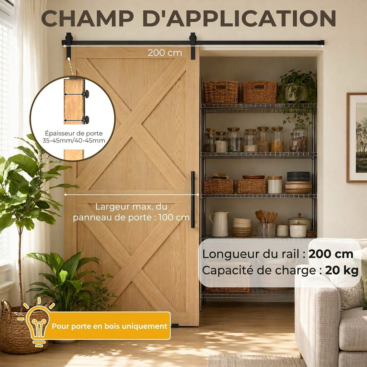 200 cm carbon steel sliding barn door rail