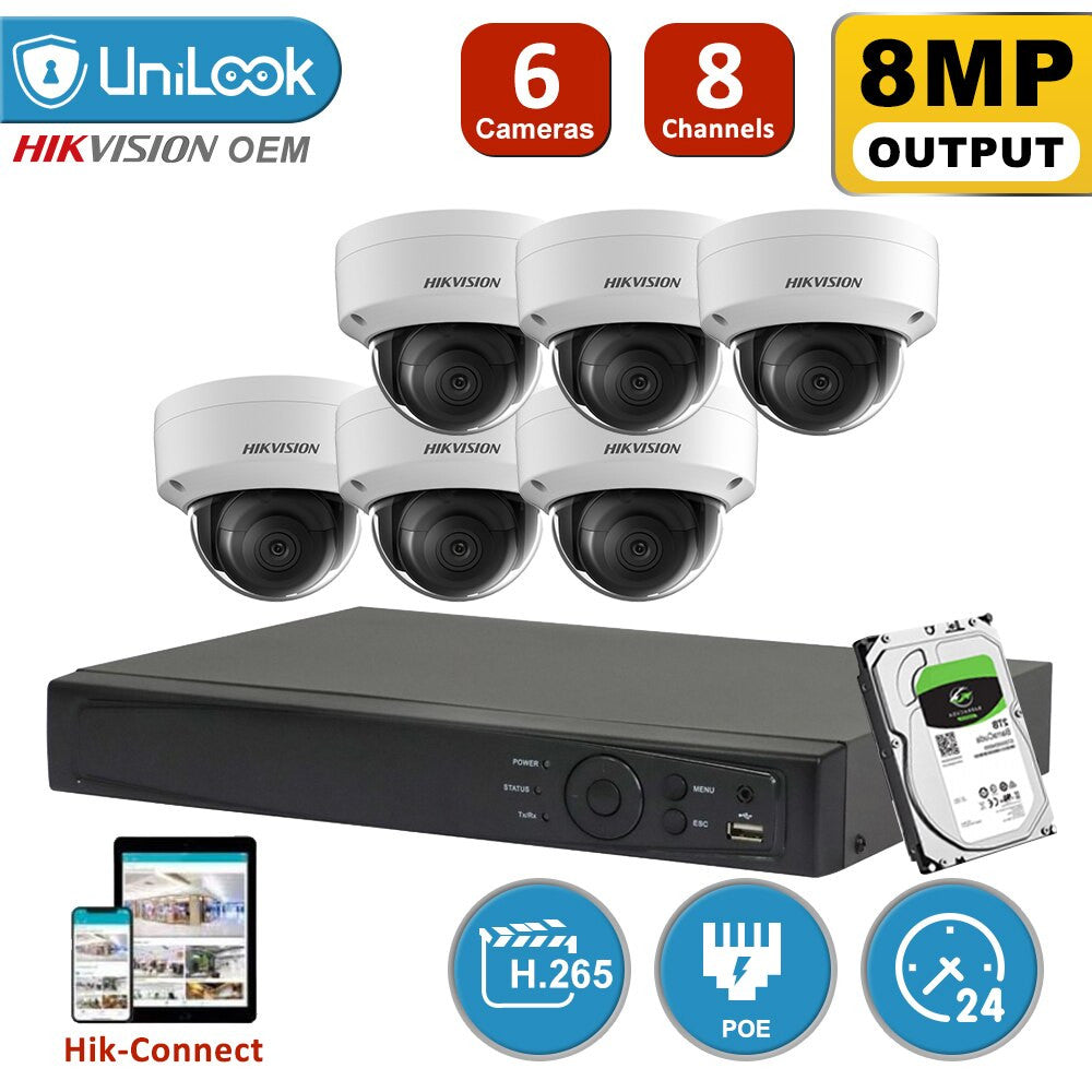 Hikvision 4K IP-videoovervågningssæt på 8 MP med PoE, DS-2CD2185FWD-IS