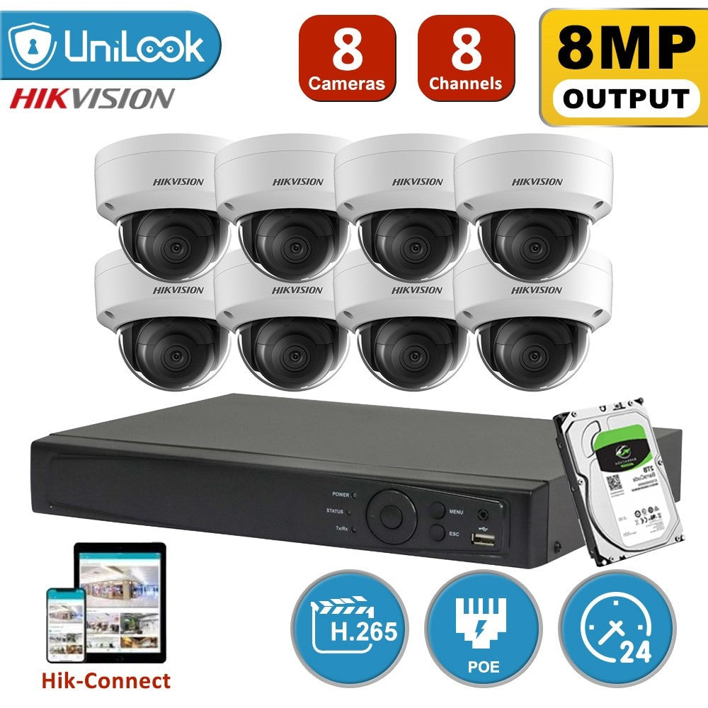 Hikvision 4K IP-videoovervågningssæt på 8 MP med PoE, DS-2CD2185FWD-IS
