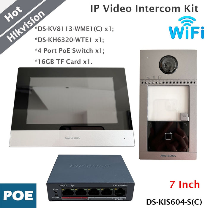 Hikvision IP Wi-Fi-videodørtelefonsæt med 7-tommers skærm DS-KIS604-S(C)
