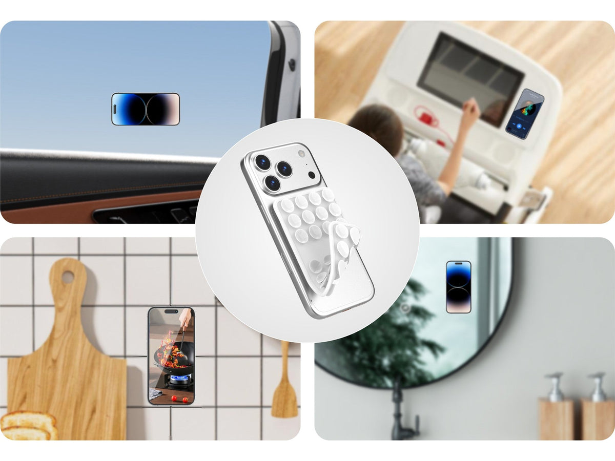 Hvid Techancy TZ6303 silikoneholder med sugekopper til mobil og tablet