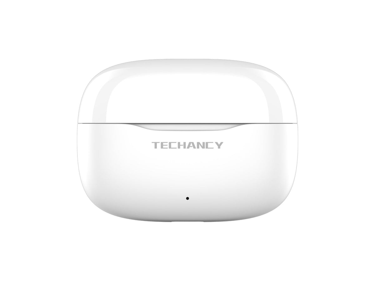 White Techancy TWS KP2715 Bluetooth 5.4 earbuds with HD microphone