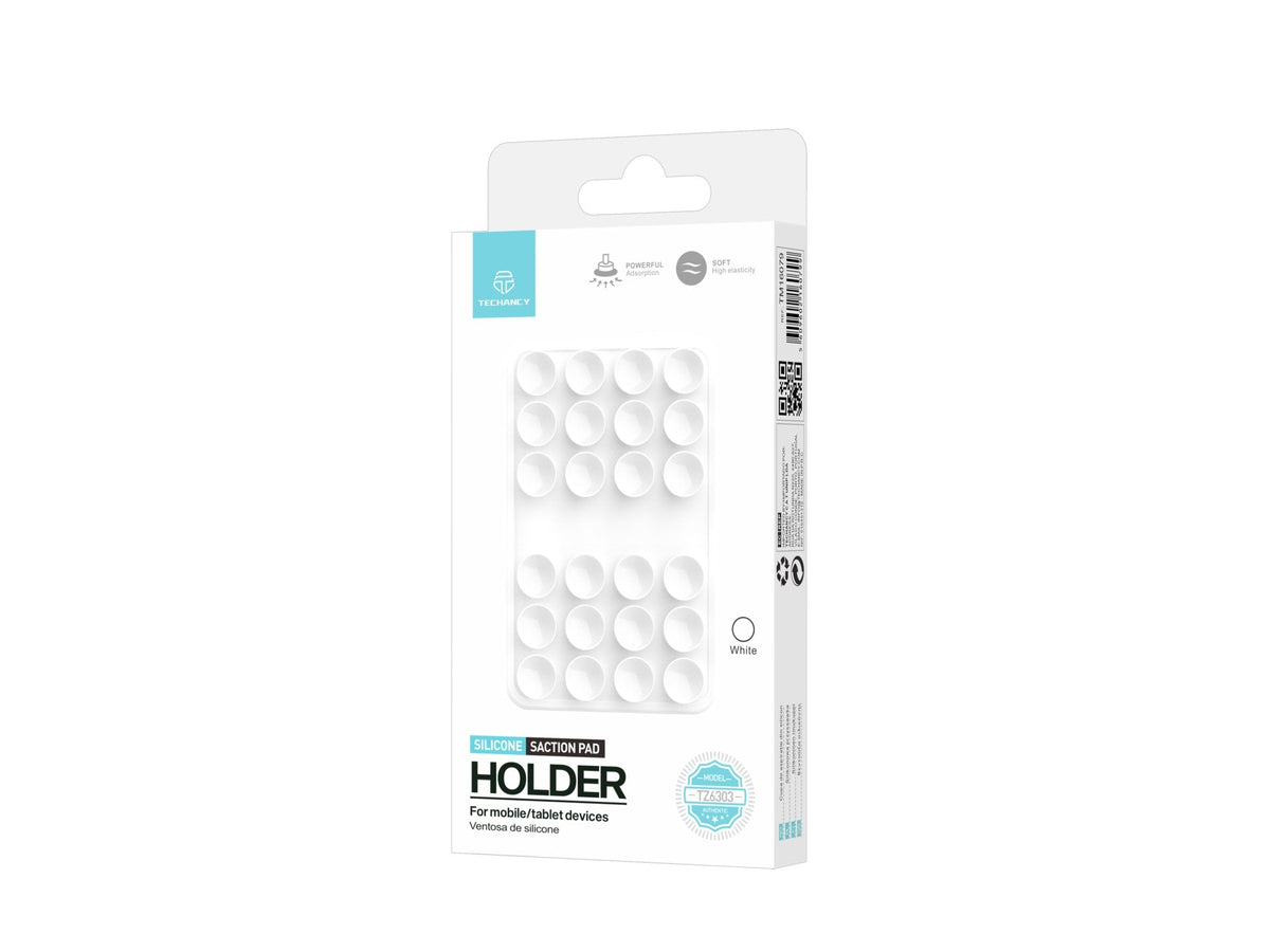 Hvid Techancy TZ6303 silikoneholder med sugekopper til mobil og tablet