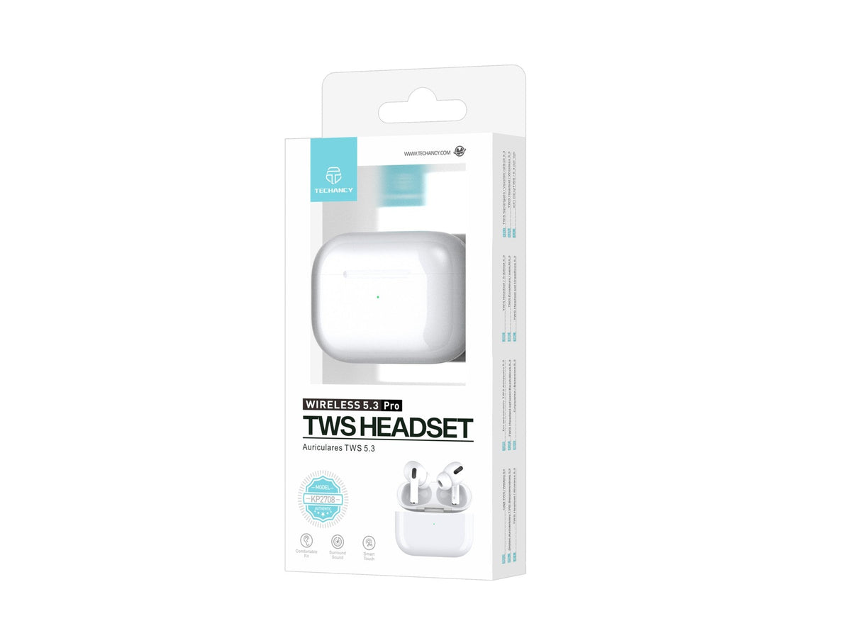 White Techancy TWS KP2708 Bluetooth 5.3 earbuds, up to 5 h playback