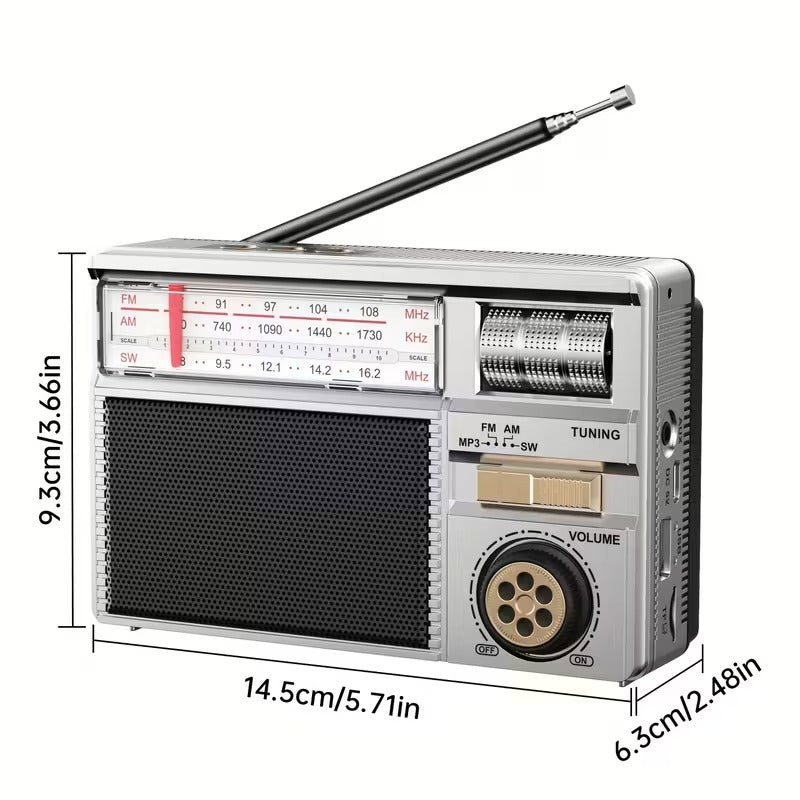 Bærbar multifunktionsradio med FM/AM/Bluetooth/solceller