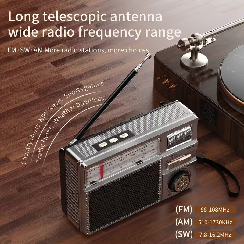 Bærbar multifunktionsradio med FM/AM/Bluetooth/solceller